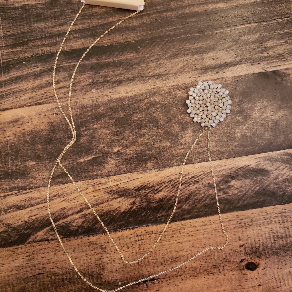 Beige Round Bead Pendant Necklace